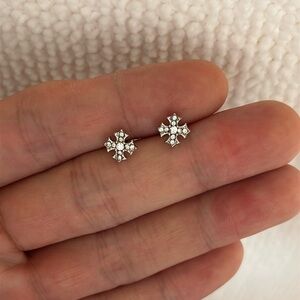 Small CZ Cross Stud Earrings for Men Women Screw Back Design Unisex Earrings